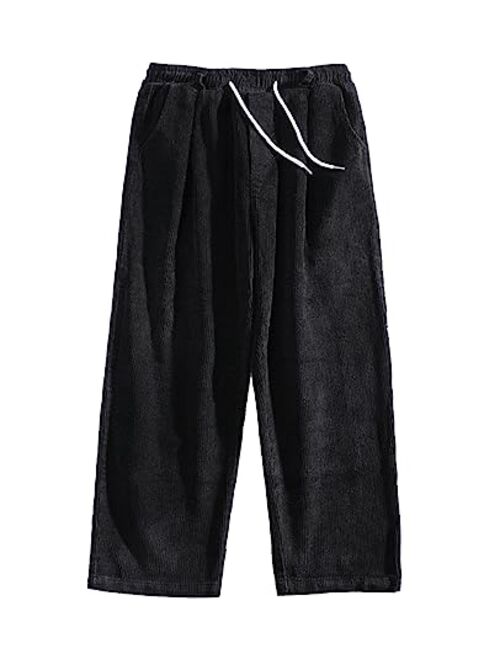 Aelfric Eden Mens Corduroy Vintage Cargo Sweatpants Long Solid Elastic Waist Casual Pants Hip hop Streetwear Pant