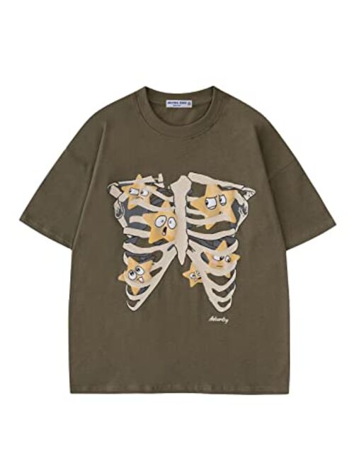 Aelfric Eden Men's Oversized Streetwear Skeleton Shirt Vintage Skull Graphic Tees Halloween Unisex Tshirt Pullover Casual Top