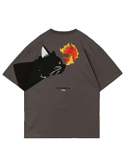 Mens Japanese Casual Short- Sleeves Graphic Print Shirts Unisex Vintage Tee
