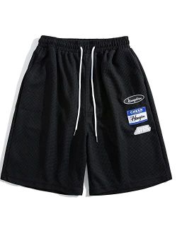 Men's 90s Patchwork Sweat Shorts Multi-Pockets Elastic Waist Cargo Short Streetwear Casual Shorts