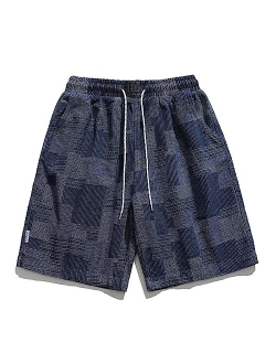 Men's 90s Patchwork Sweat Shorts Multi-Pockets Elastic Waist Cargo Short Streetwear Casual Shorts