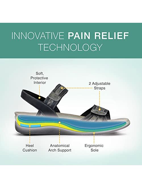 Orthofeet Arch Support Sandals for Women, Ideal for Heel and Foot Pain Relief. Therapeutic Design with Arch Support, Arch Booster, Cushioning Ergonomic Sole & Extended Wi