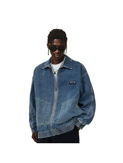 Mens Oversized Vintage Denim Jacket Loose Distressed Fall Winter Casual Solid Color Washed jean Coat
