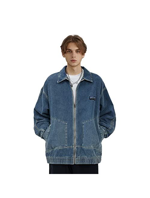 Aelfric Eden Mens Oversized Vintage Denim Jacket Loose Distressed Fall Winter Casual Solid Color Washed jean Coat