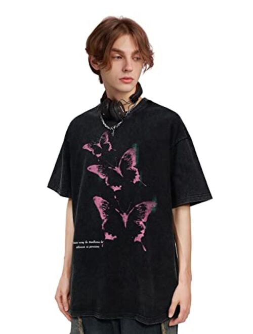 Aelfric Eden Women's Oversized Butterfly Tshirts Vintage Graphic Tee Streetwear T-Shirts Casual Loose Y2k Summer Tee