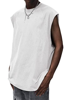 Men Oversized Sleeveless Shirts Vintage Solid Loose Fit Tank Top Streetwear Casual Summer Basic Cotton Tees
