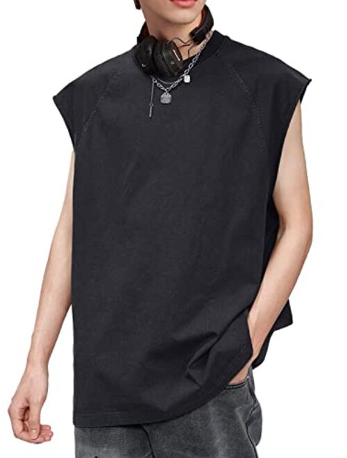 Aelfric Eden Men Oversized Sleeveless Shirts Vintage Solid Loose Fit Tank Top Streetwear Casual Summer Basic Cotton Tees