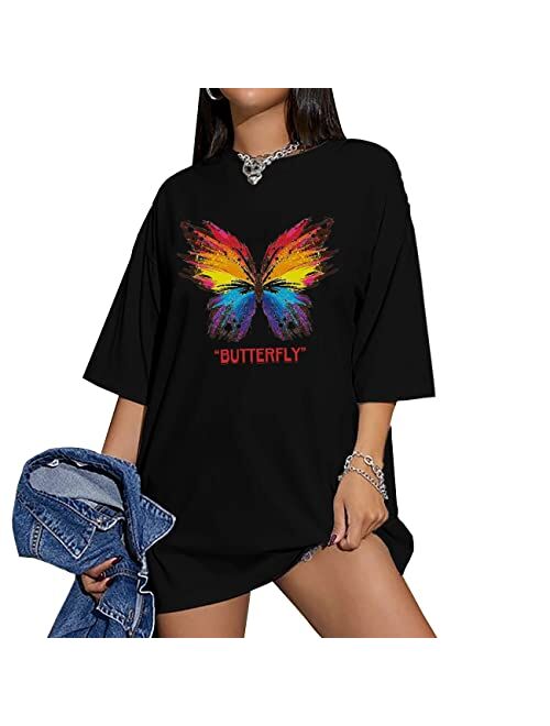 Aelfric Eden Butterfly Printed T-Shirts Casual Crewneck Tee Short Sleeve Oversized Hipster Tops