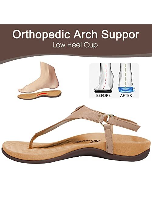 Athlefit Women's Comfortable Orthopedic Sandals Thong Dressy T-Strap Orthotic Casual Summer Arch Support Sandals