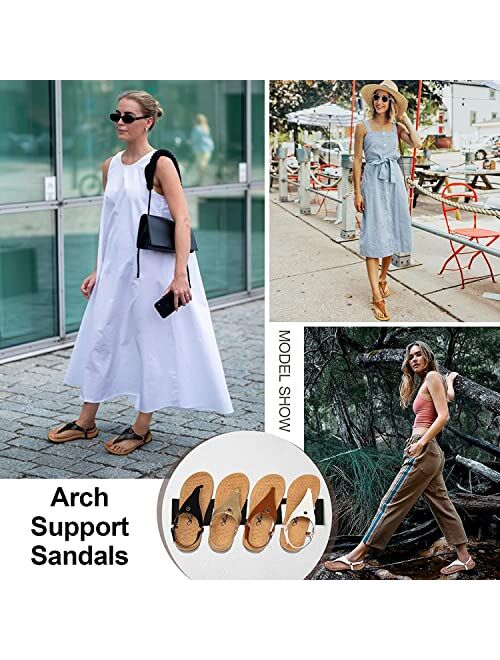 Athlefit Women's Comfortable Orthopedic Sandals Thong Dressy T-Strap Orthotic Casual Summer Arch Support Sandals