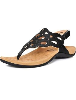 Athlefit Women's Arch Support Orthotic Sandals Comfortable Walking Orthopedic Thong Sandals