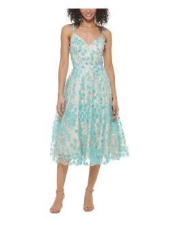 Women's Floral V-Neck Sleeveless Fit & Flare Dress