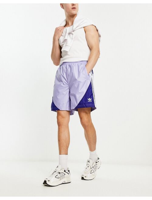 adidas Originals SPRT US blocked three stripe fleece shorts in purple