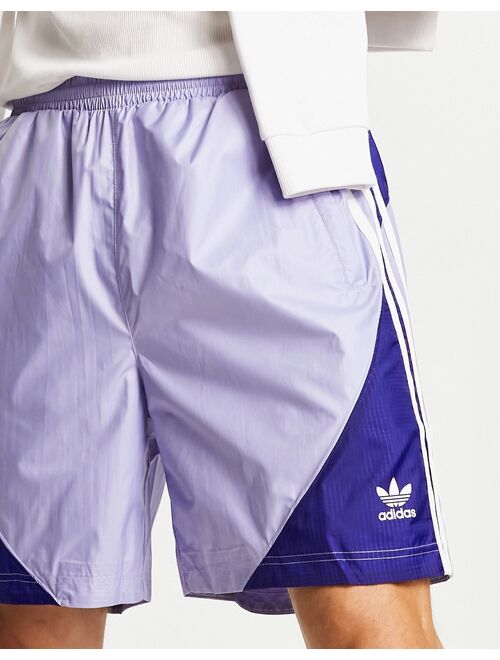 adidas Originals SPRT US blocked three stripe fleece shorts in purple