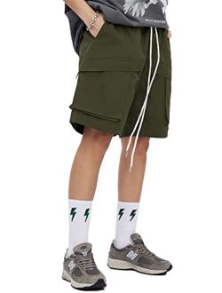 Men's Cargo Shorts Relaxed Fit Elastic Waist Drawstring Loose Fit Cotton Shorts Summer with Multi Pockets