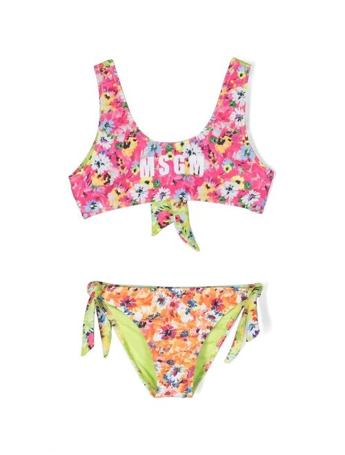 MSGM Kids floral-print stretch bikini set