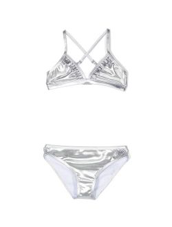 Kids metallic-effect bikini