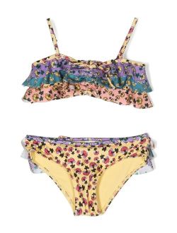 Kids floral-print ruffle bikini set