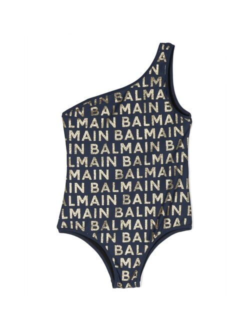 Balmain Kids logo-print off-shoulder swimsuit