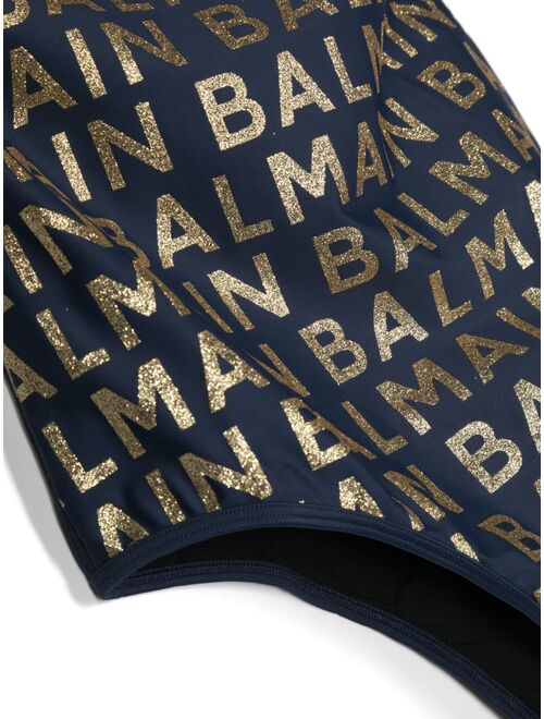 Balmain Kids logo-print off-shoulder swimsuit