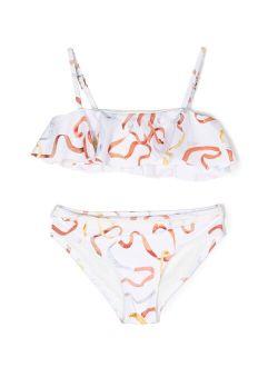 Chloe Kids ribbon-print ruffled bikini