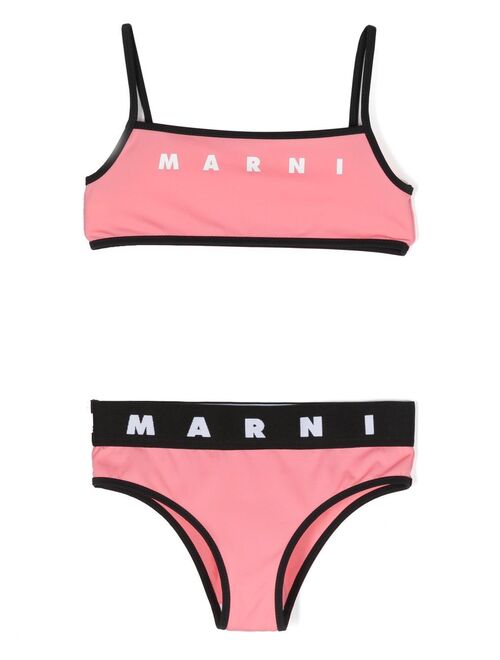 Marni Kids colour-block logo-print bikini