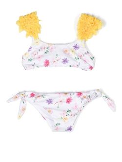 floral-print ruffled bikini set