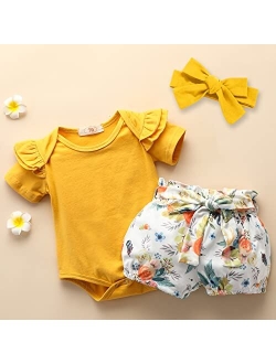 Dimoybabe Newborn Baby Girl Clothes Summer Infant Outfit Cute Ruffle Romper Short Set