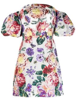 Marchesa Notte floral-embroidered off-shoulder minidress