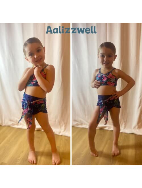Aalizzwell Toddler Baby Girls 3 Piece Bikini Set Adjustable Bathing Suit with Sarongs Cover Ups Beach Skirt