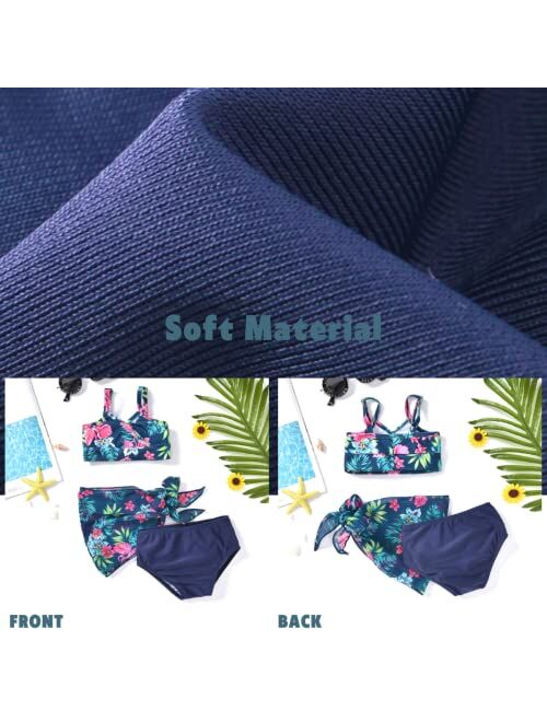 Aalizzwell Toddler Baby Girls 3 Piece Bikini Set Adjustable Bathing Suit with Sarongs Cover Ups Beach Skirt