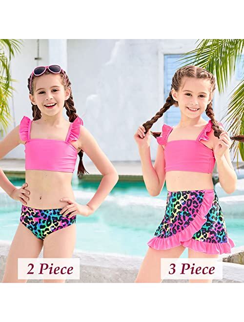 ALISISTER Girls Bathing Suits 3 Piece Swimsuit Summer Bikini Tankini Sets with Cover Up Skirt Beach Swimwear for 5-12 Years
