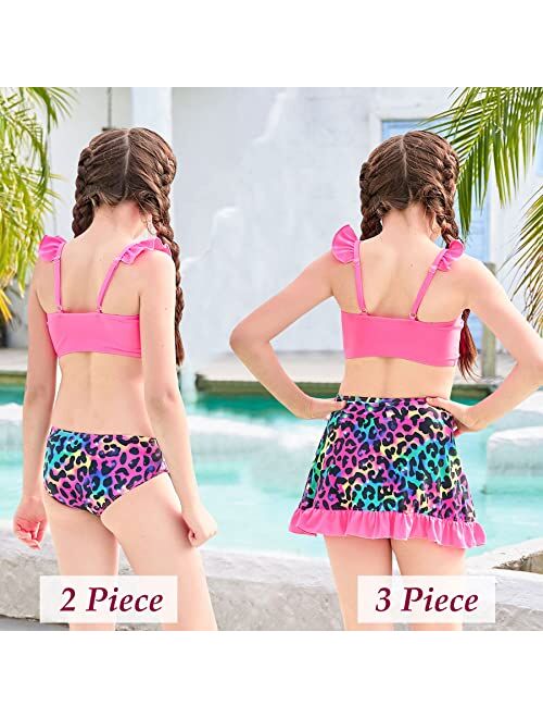 ALISISTER Girls Bathing Suits 3 Piece Swimsuit Summer Bikini Tankini Sets with Cover Up Skirt Beach Swimwear for 5-12 Years