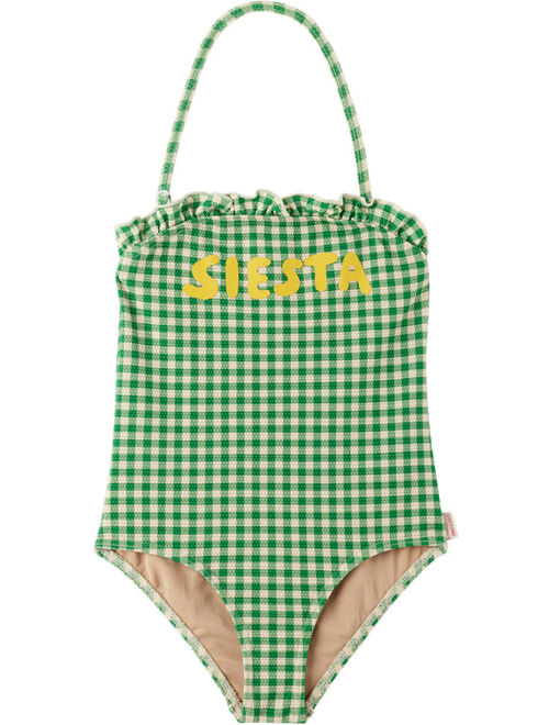 TINYCOTTONS Kids Green & Off-White 'Siesta' One-Piece Swimsuit