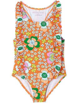 Kids Orange Floral One-Piece Swimsuit