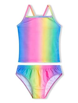 Tenvda Girls Tankinis Two Pieces Swimsuits Hawaiian Beach Sport Bathing Suit Set for 2-12 Years Old Kids