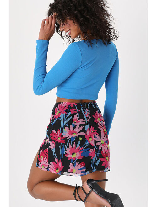 Lulus Dainty Impression Black Floral Print Mini Skirt