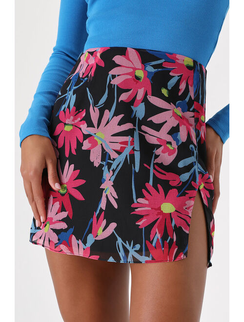 Lulus Dainty Impression Black Floral Print Mini Skirt