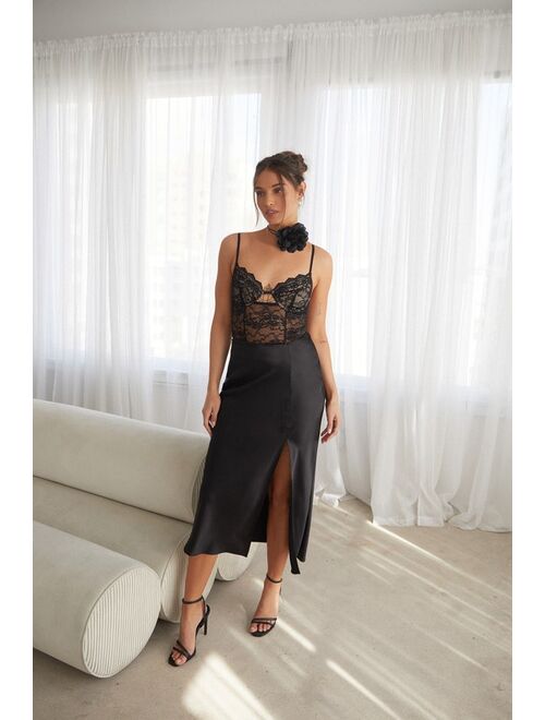 Lulus Smooth Sophistication Black Satin Midi Skirt