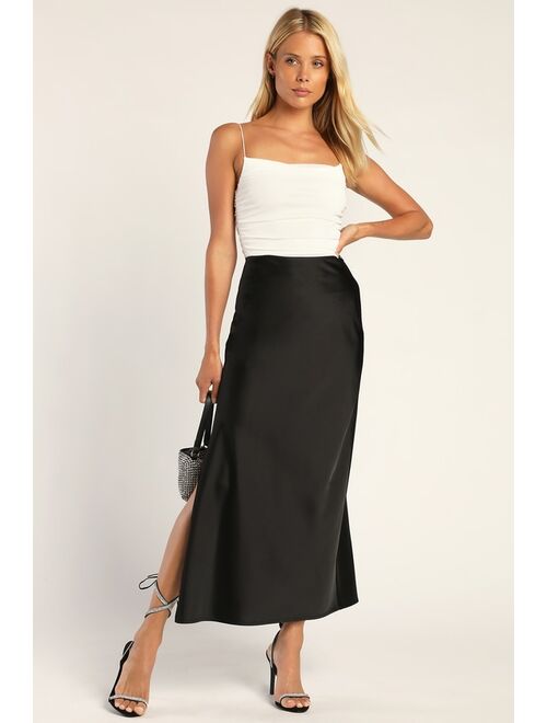 Lulus Smooth Sophistication Black Satin Midi Skirt