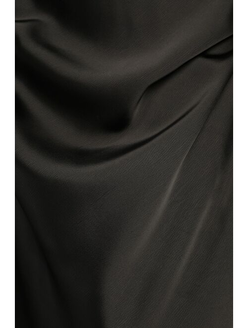 Lulus Smooth Sophistication Black Satin Midi Skirt