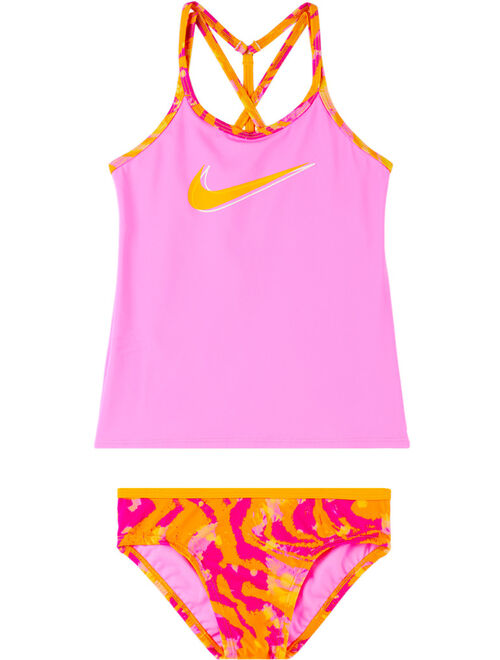 Nike Kids Pink & Orange T-Crossback Big Kids Swim Top & Briefs Set