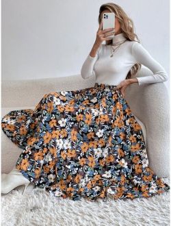 VCAY Allover Floral Print Flare Skirt