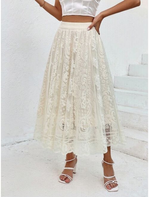 SHEIN Unity Solid Lace Overlay Skirt