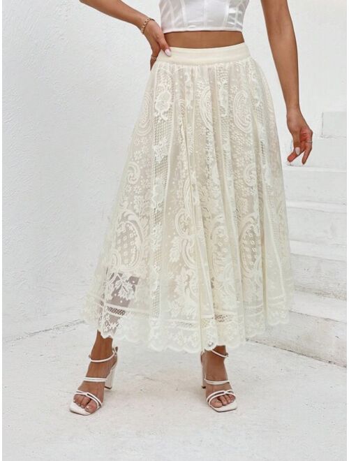 SHEIN Unity Solid Lace Overlay Skirt