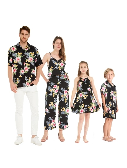 Hawaii Hangover Matchable Family Hawaiian Luau Men Women Girl Boy Clothes in Hibiscus Black