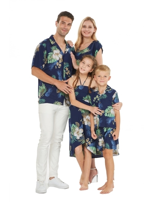 Hawaii Hangover Matchable Family Hawaiian Luau Men Women Girl Boy Clothes in Pineapple Garden Navy