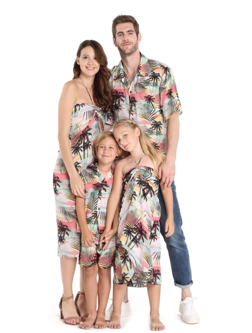 Hawaii Hangover Matchable Family Hawaiian Luau Men Women Girl Boy Clothes in Neon Sunset Pink