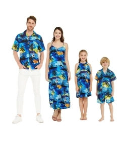 Hawaii Hangover Matchable Family Hawaiian Luau Men Women Girl Boy Clothes in Sunset Blue
