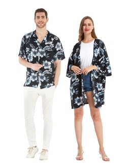 Hawaii Hangover Matchable Couple Hawaiian Luau Shirt or Kimono in Midnight Bloom